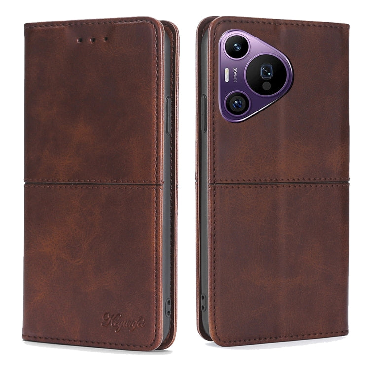 Dark brown magnetic leather phone case with flip cover and camera cutout