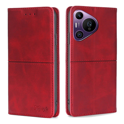 Red magnetic leather phone case with flip cover and camera cutout