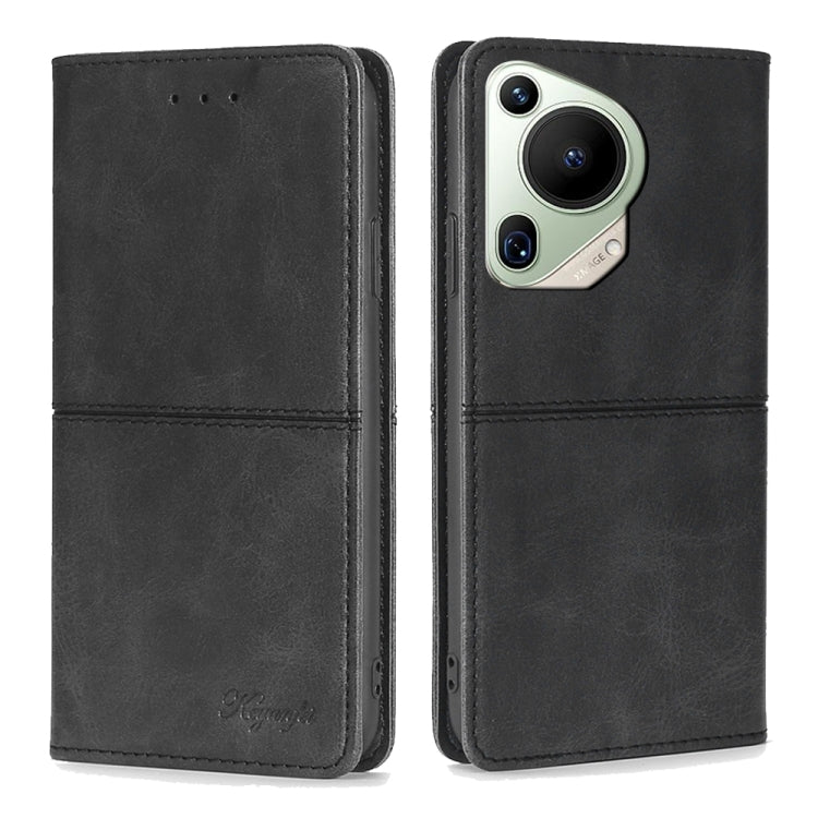 Black magnetic leather phone case with flip cover and side buttons cutout