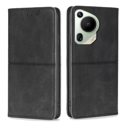 Black magnetic leather phone case with flip cover and side buttons cutout