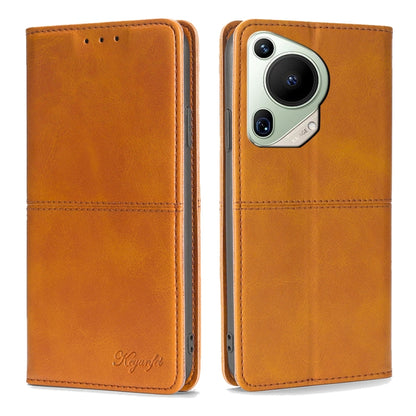 Light brown magnetic leather phone case with flip cover and side buttons cutout