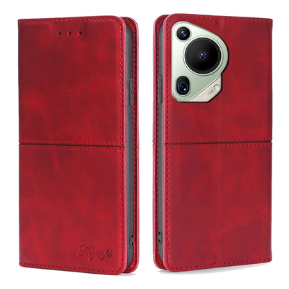 Red magnetic leather phone case with flip cover and side buttons cutout