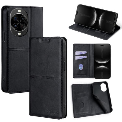 Magnetic leather phone case with folio cover and card slots, black