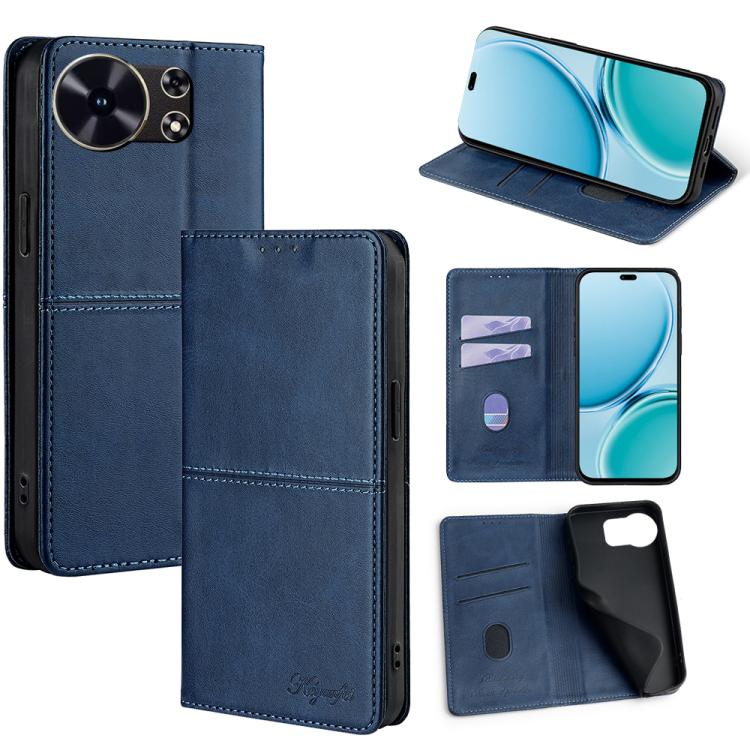 Blue magnetic folio phone case with card slots and flip stand