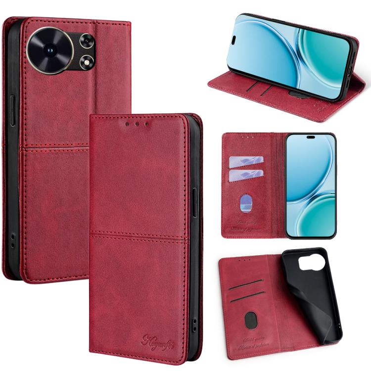 Red magnetic folio phone case with card slots and flip stand