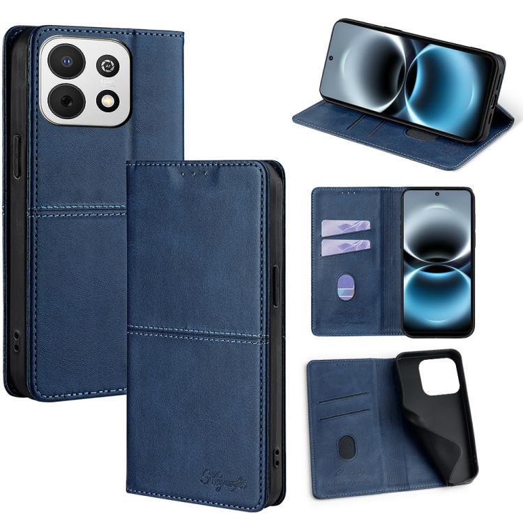Blue magnetic folio phone case with card slots and flip stand