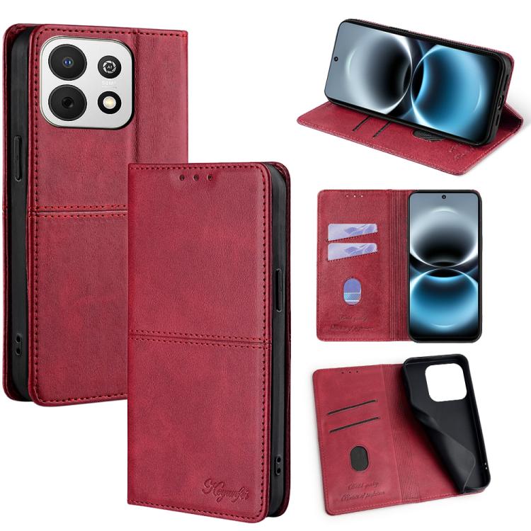 Red magnetic folio phone case with card slots and flip stand
