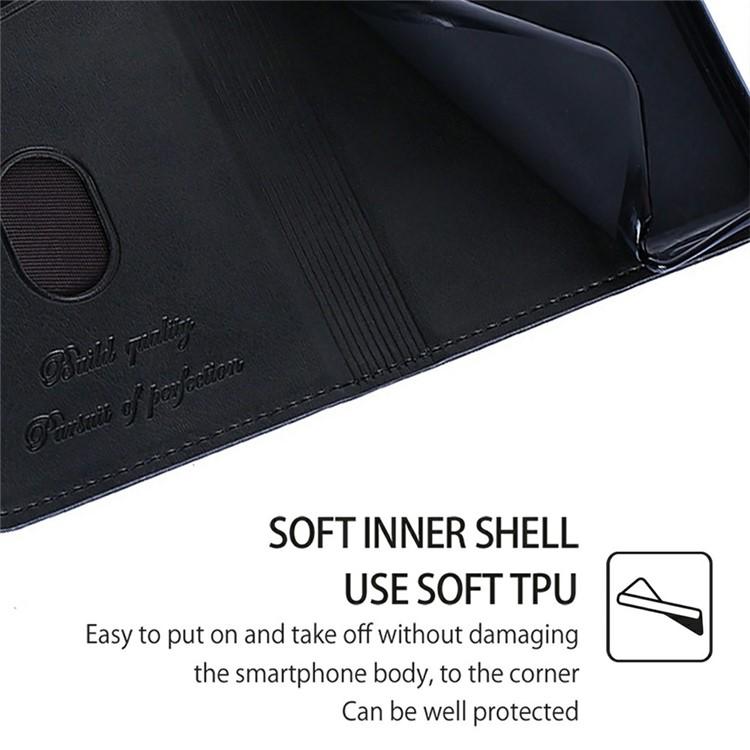 Magnetic leather wallet phone case, black, soft inner shell and stitched edge details