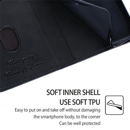 Magnetic leather wallet phone case, black, soft inner shell and stitched edge details