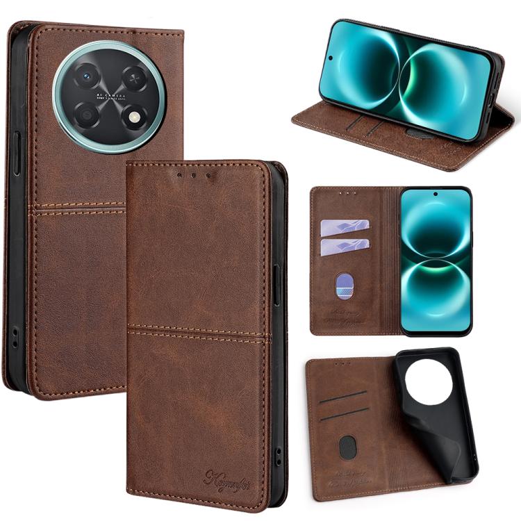 Magnetic leather wallet phone case, dark brown, flip cover with card slots