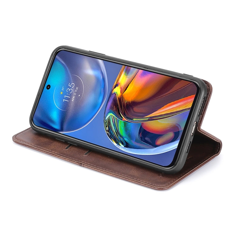 Brown magnetic leather flip phone case with kickstand viewing angle