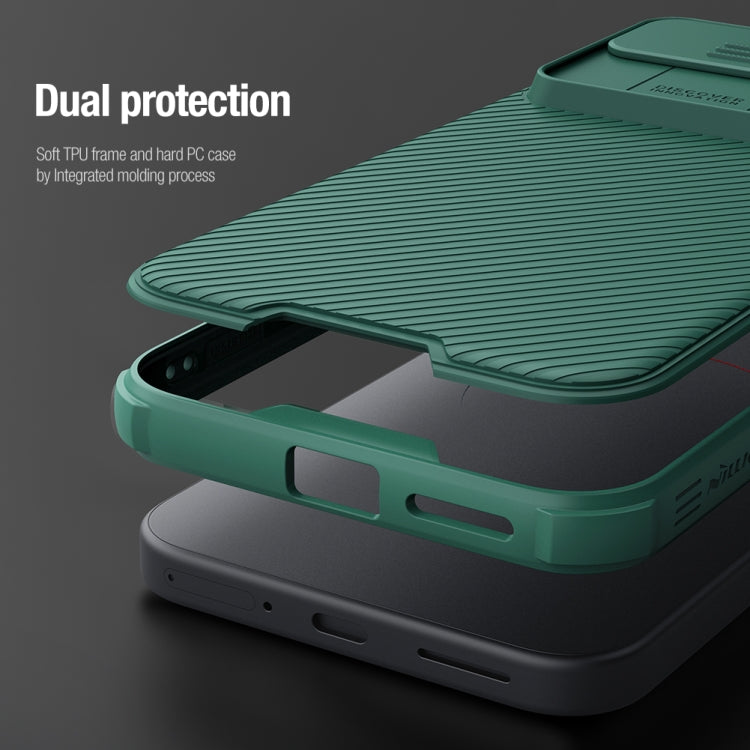 Teal phone case with sliding camera cover and side port cutouts