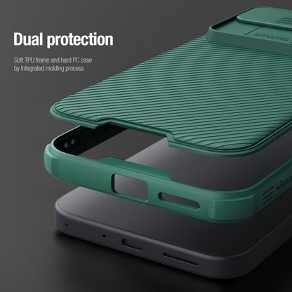 Teal phone case with sliding camera cover and side port cutouts