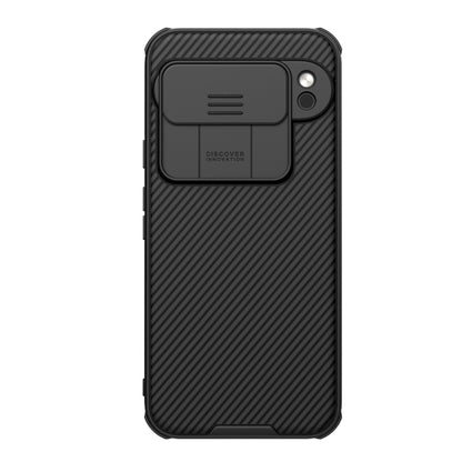 Black phone case with camera cutout and sliding back cover