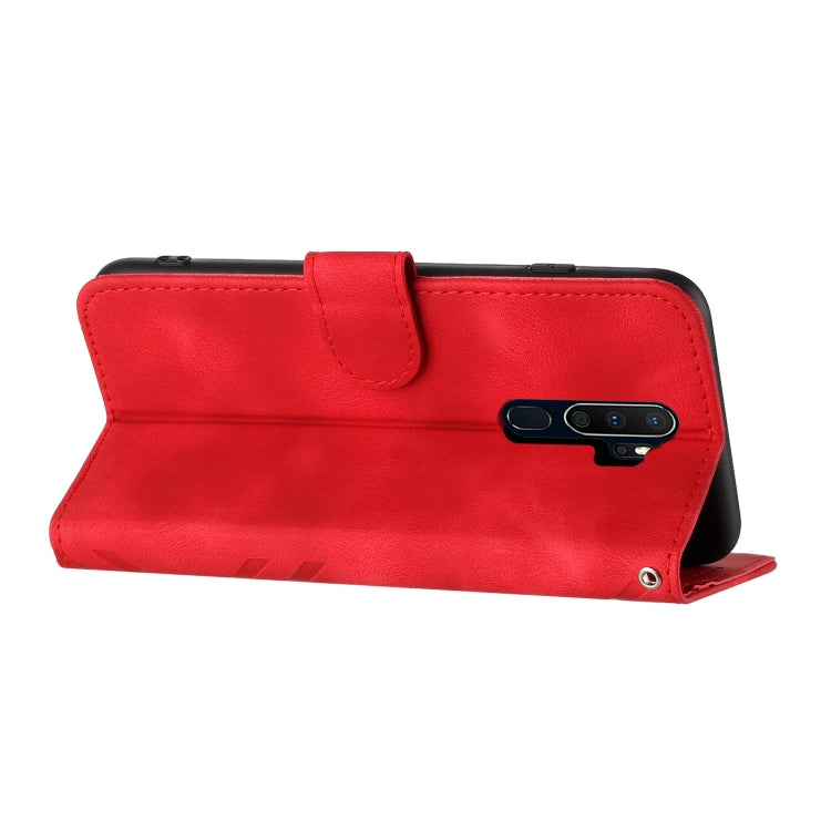 Red leather wallet phone case with flip cover and camera cutout