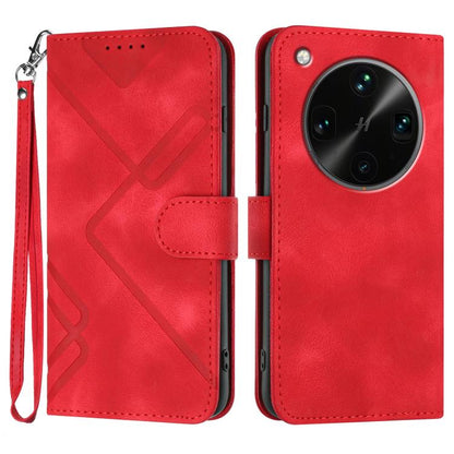 Red leather-pattern phone case with wrist strap and flip cover, card slot detail