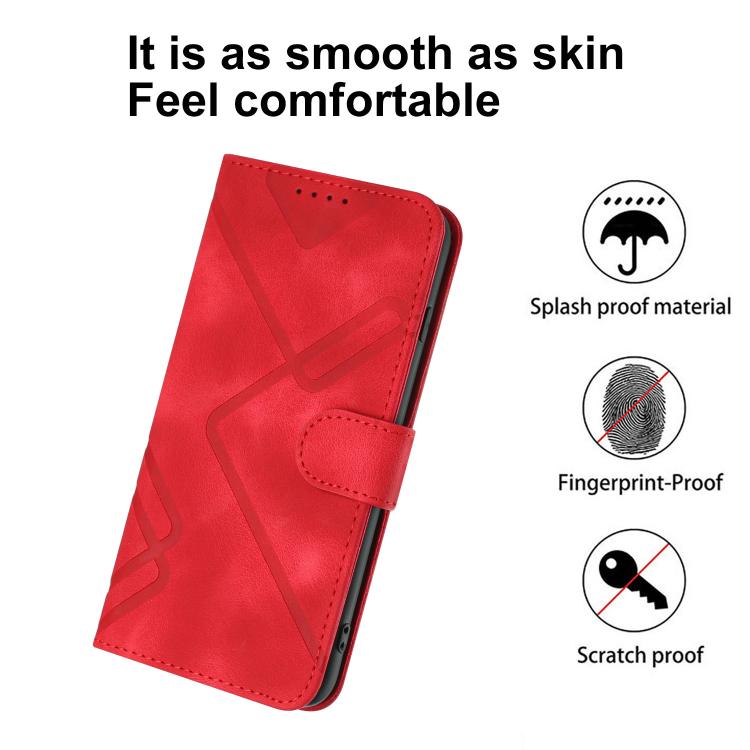 Red line-pattern leather folio phone case