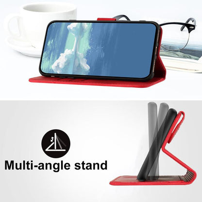 Red leather-style phone case with multi-angle stand