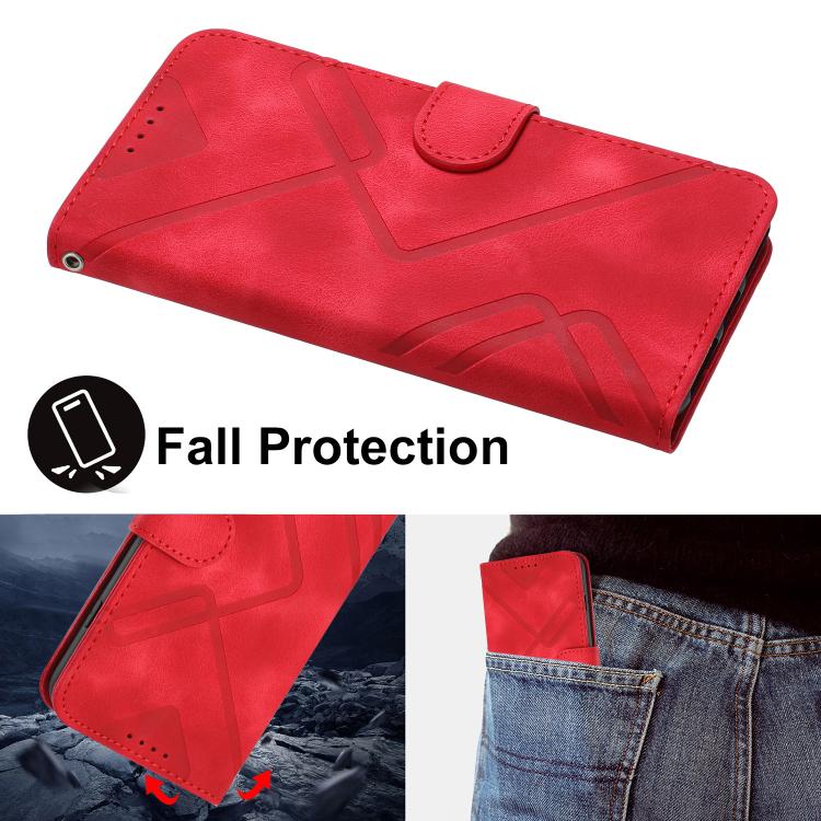 Red leather phone case with folio flap and reinforced edge design