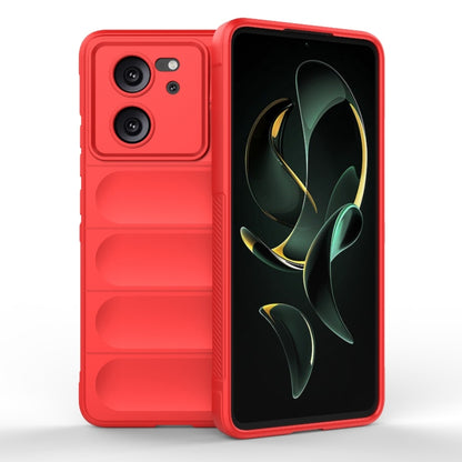 Red TPU flannel phone case with raised edge and camera cutouts