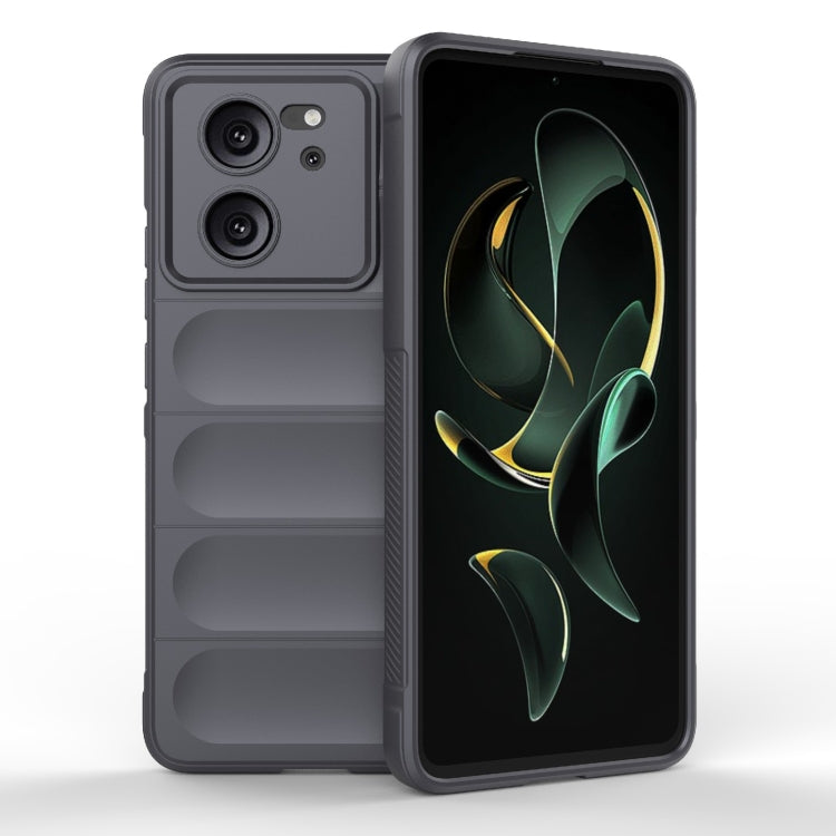 Dark gray TPU flannel phone case with raised edge and camera cutouts