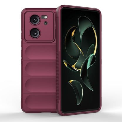 Wine red TPU phone case with flannel lining, raised camera bezels and grip ridges