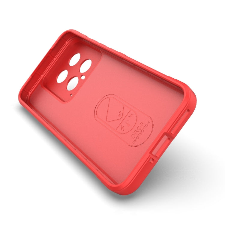 Red phone case with camera cutouts and embossed logo on the back panel