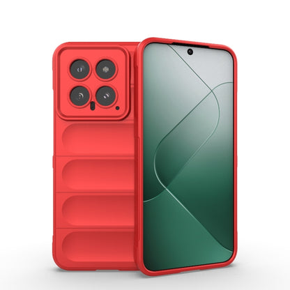 Red phone case with front screen opening and raised camera cutout on back