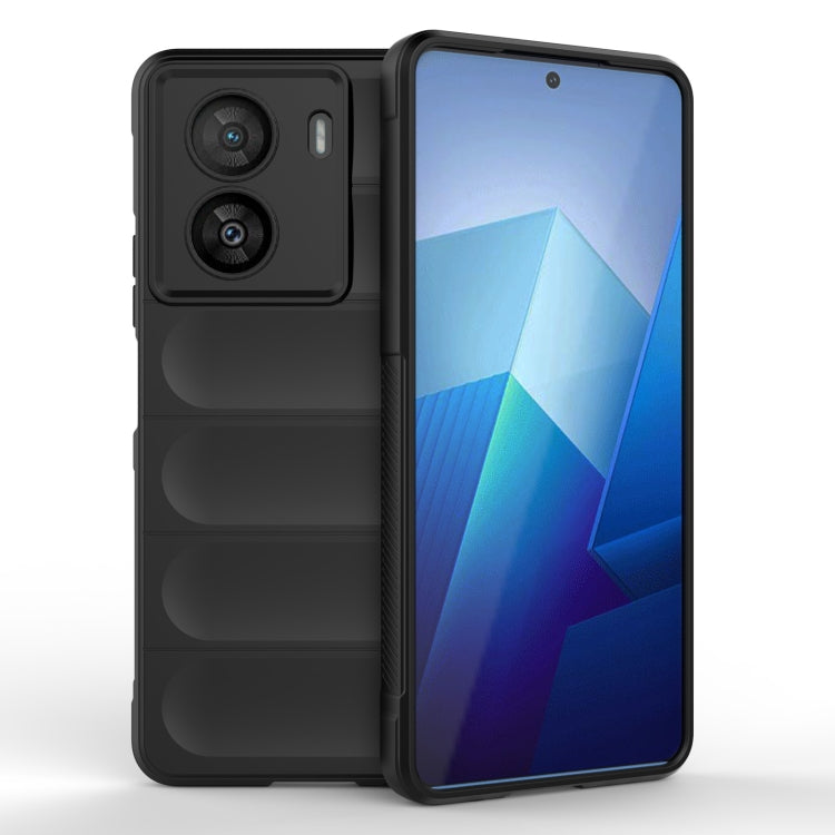 Black TPU flannel phone case with raised camera cutouts and protective bumper edges