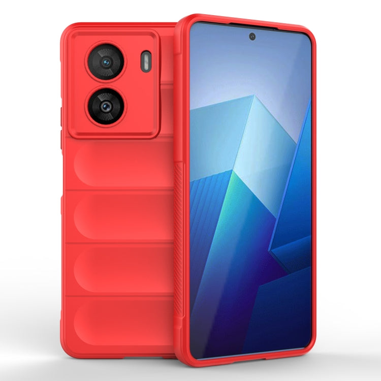 Red TPU flannel phone case with raised camera cutouts and protective bumper edges