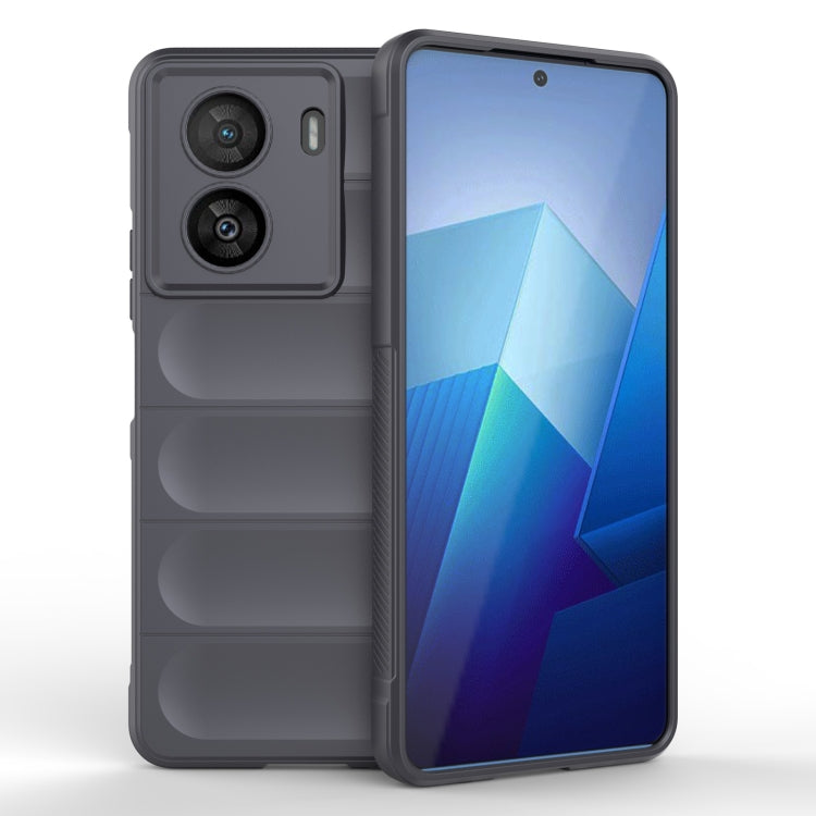 Dark grey TPU flannel phone case with raised camera cutouts and protective bumper edges