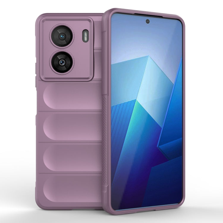 Purple TPU flannel phone case with raised camera cutouts and protective bumper edges