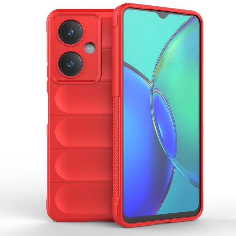 Red TPU phone case with flannel texture, raised camera cutouts and lip