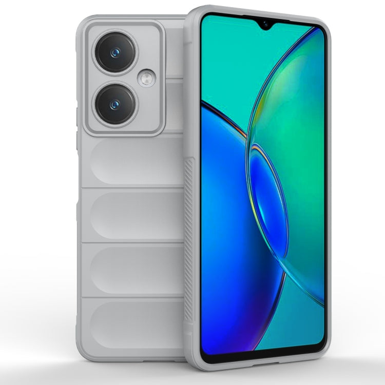 Grey TPU phone case with flannel texture, raised camera cutouts and lip