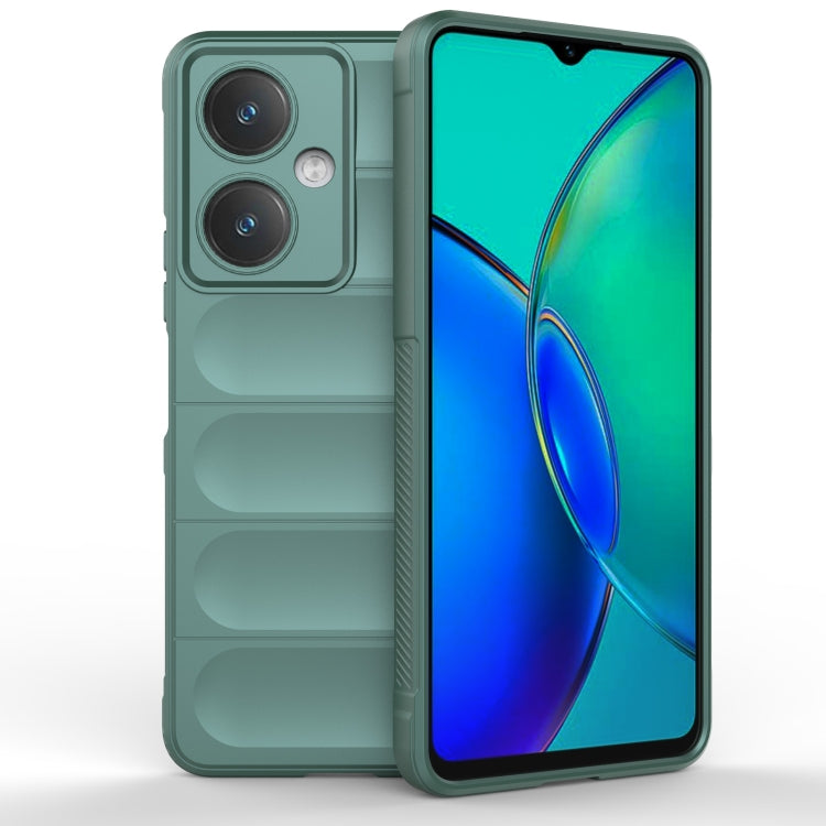 Dark green TPU phone case with flannel texture, raised camera cutouts and lip