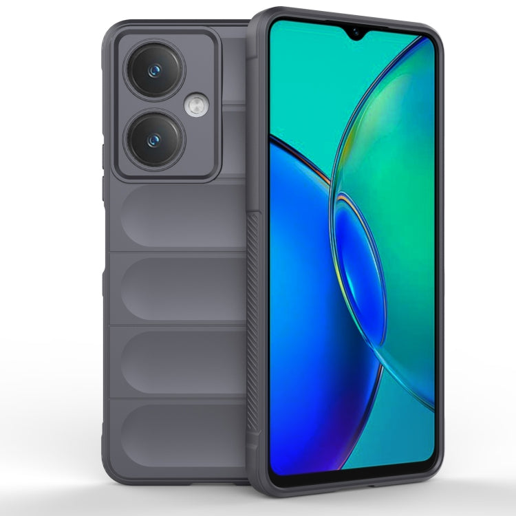 Dark grey TPU phone case with flannel texture, raised camera cutouts and lip
