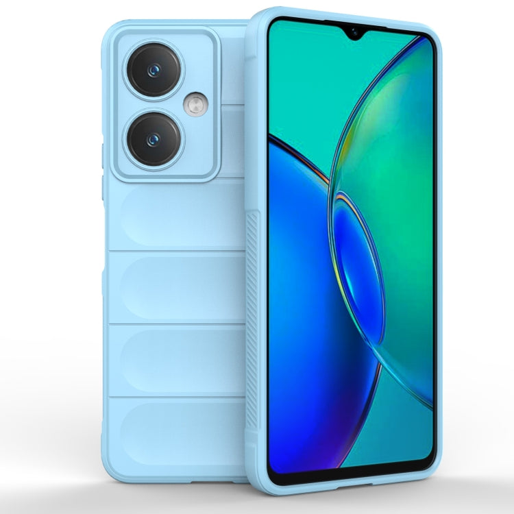 Light blue TPU phone case with flannel texture, raised camera cutouts and lip