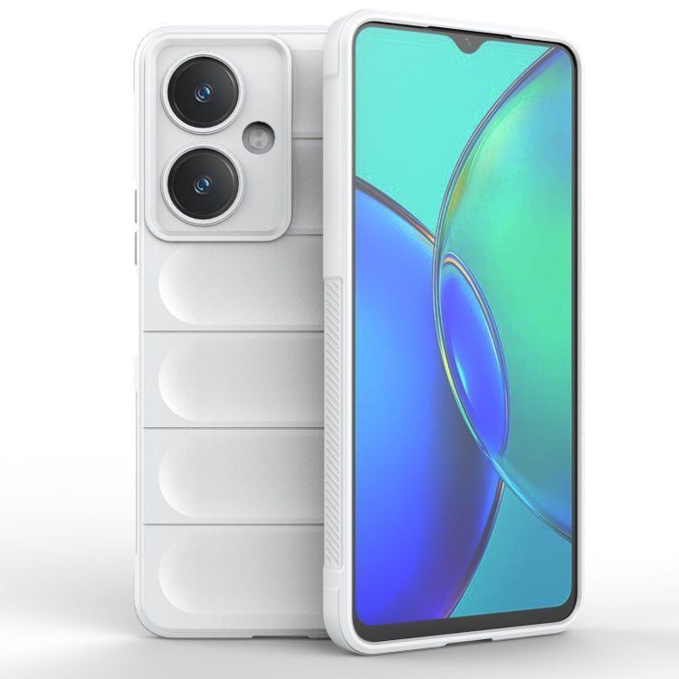 White TPU phone case with flannel texture, raised camera cutouts and lip