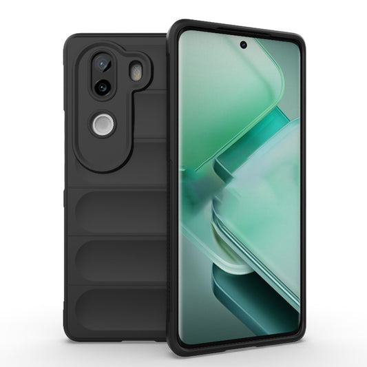 Black TPU and flannel phone case with raised camera protection and textured grip panels