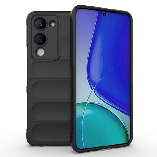 Black phone case with raised camera cutouts and textured grip for smartphone