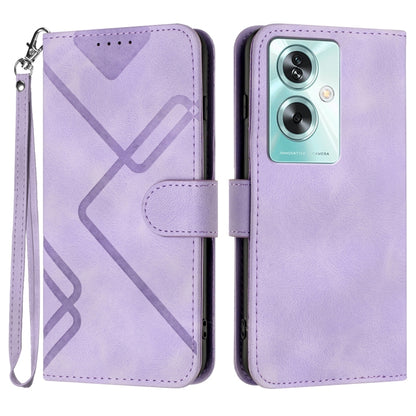 Light purple line-pattern leather wallet phone case with magnetic folio and wrist strap