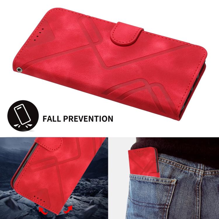 Red leather wallet phone case with flip cover and anti-fall design