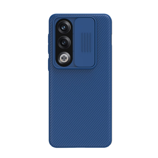 Blue NILLKIN phone case with dual camera cutouts and textured back.