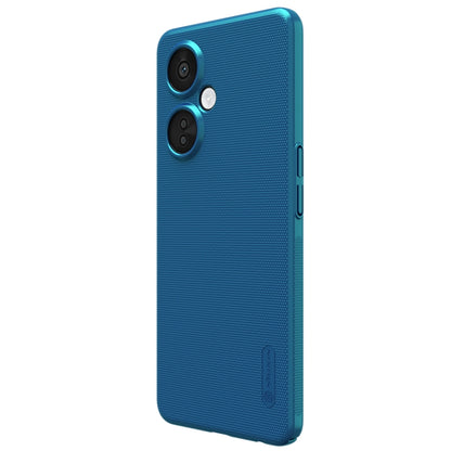 Blue frosted phone case side view with textured finish and port openings