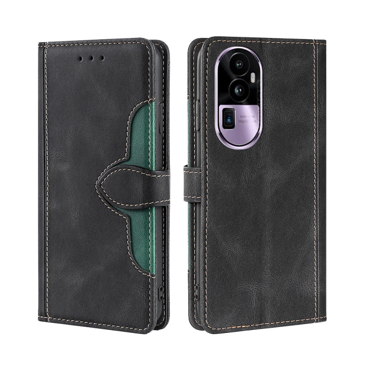 Magnetic buckle leather phone case, dark with green interior accent and stitched flap