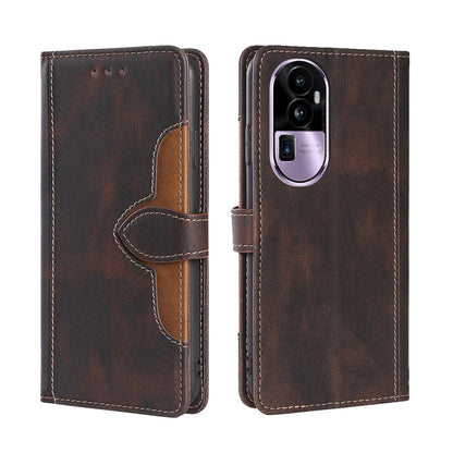 Magnetic buckle leather phone case, brown with darker flap and stitched card holder