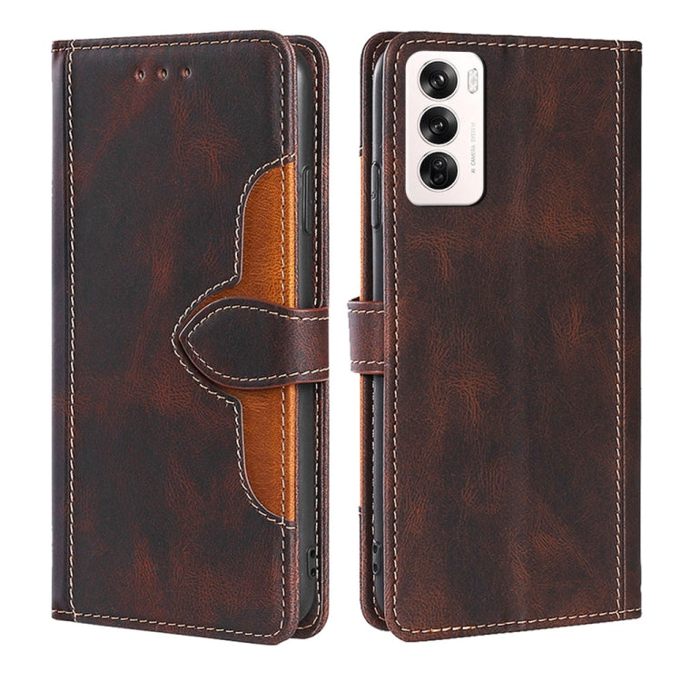 Brown magnetic buckle leather phone case with tan card holder and magnetic closure