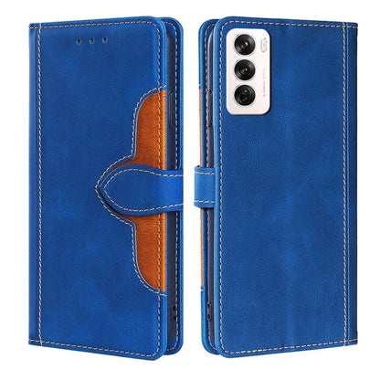 Blue magnetic buckle leather phone case with orange card holder and magnetic closure