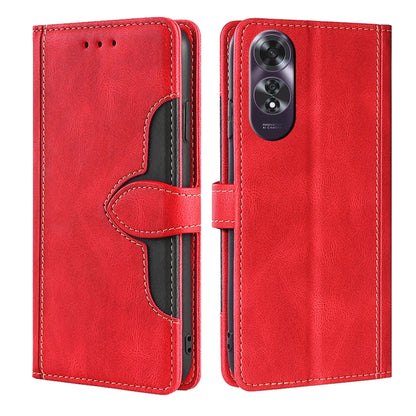 Red leather-style flip phone case with magnetic buckle and black inner pocket