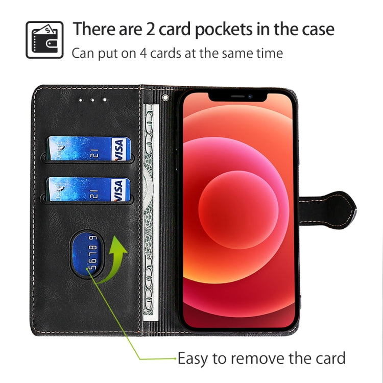 Magnetic leather phone case with card pockets and easy-access card slot, black style